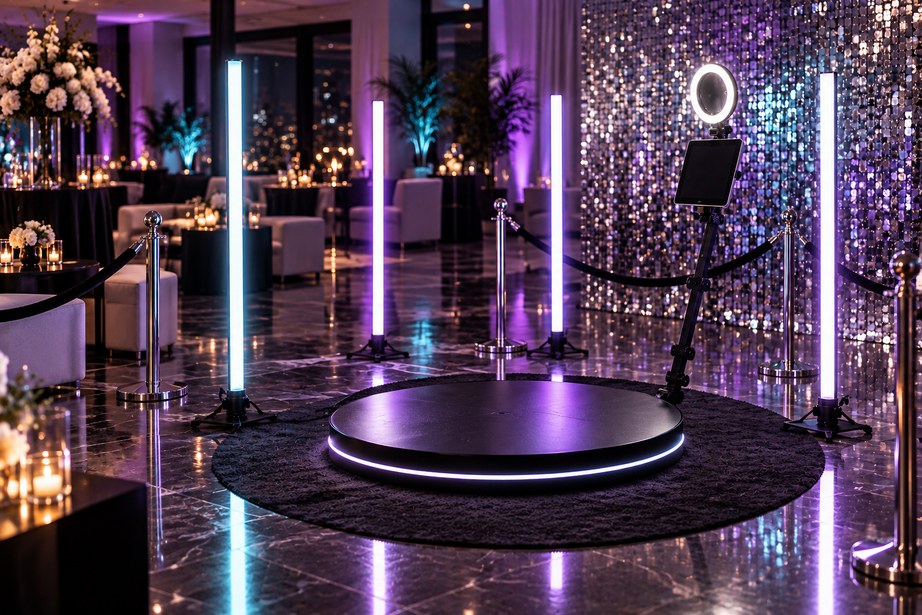 360 booth platform with event lighting