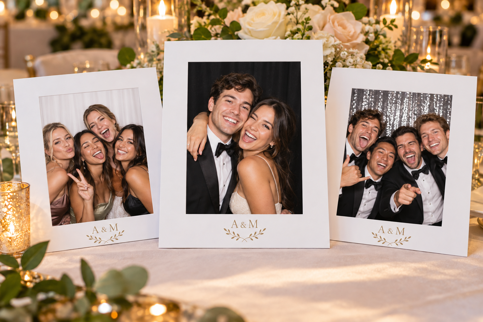 Black and white keepsake photo holders for photo strips and event prints