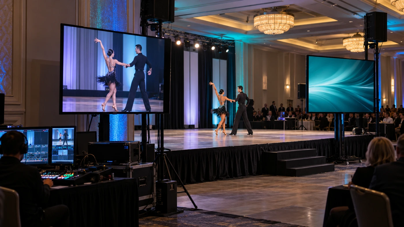 Live dance performance displayed on venue TVs