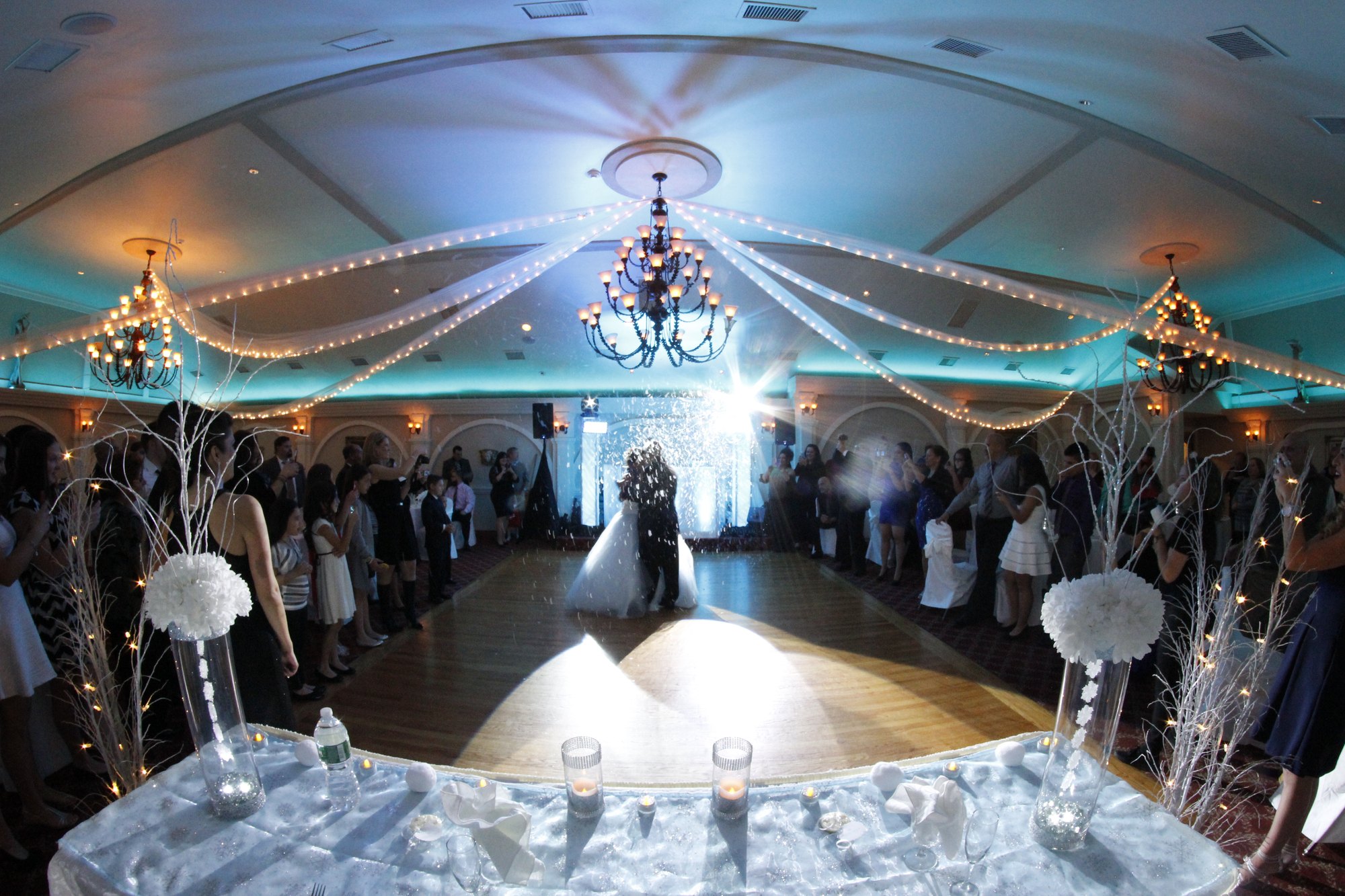 A beautifully arranged wedding reception venue