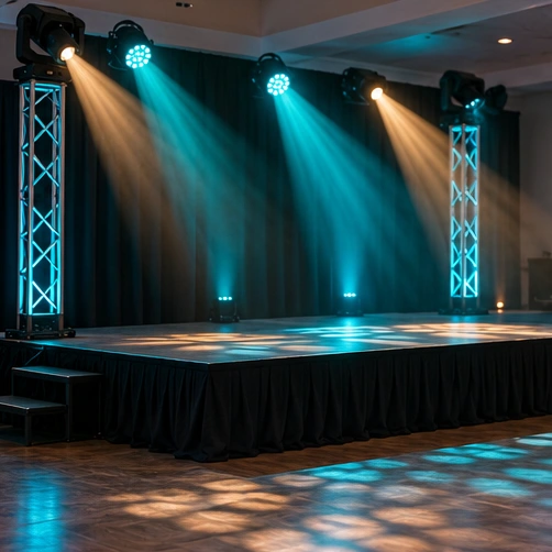 Event venue illuminated with professional lighting